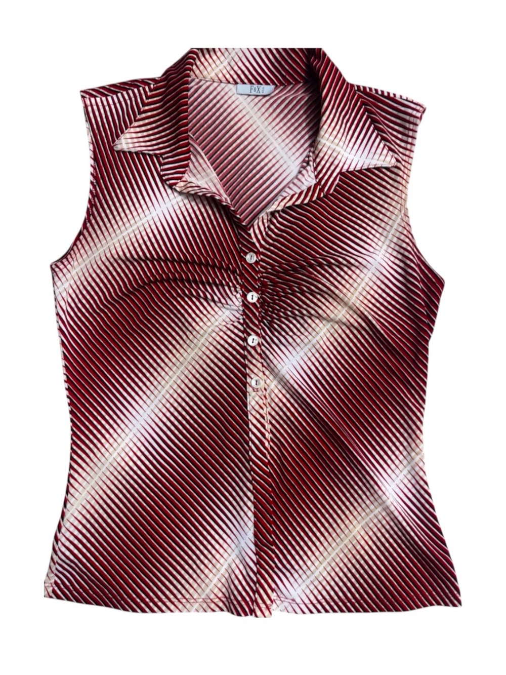 Vintage Y2K Striped Sleeveless Button Up Collared Ruched Top